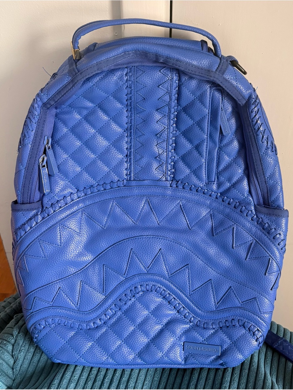 Sprayground Blue Quilted Stitch-Detail Backpack